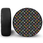 Pixel Spaceships Pattern Print Leather Spare Tire Cover