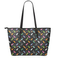 Pixel Spaceships Pattern Print Leather Tote Bag With Zipper