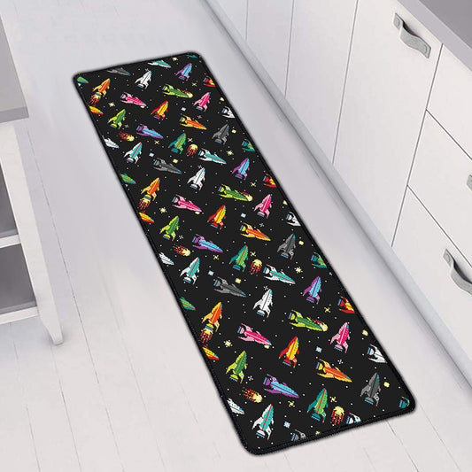 Pixel Spaceships Pattern Print Long Kitchen Mat