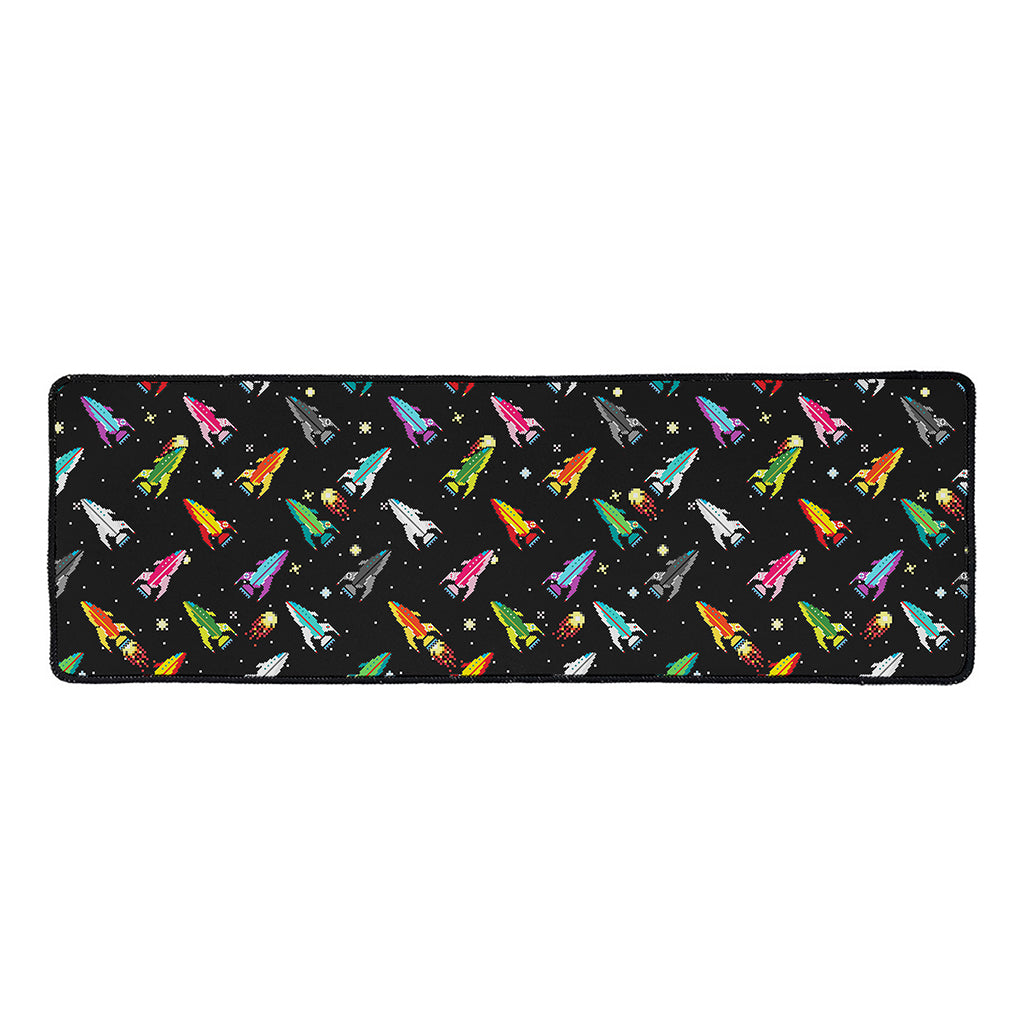 Pixel Spaceships Pattern Print Long Kitchen Mat