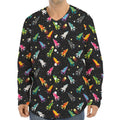 Pixel Spaceships Pattern Print Long Sleeve Baseball Jersey