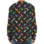 Pixel Spaceships Pattern Print Long Sleeve Baseball Jersey