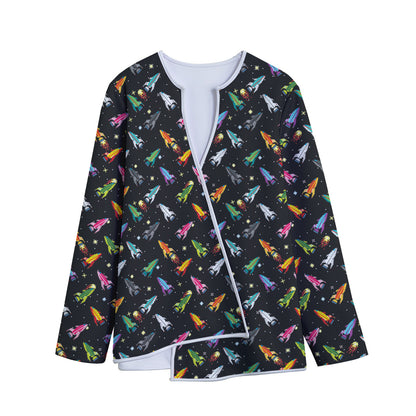 Pixel Spaceships Pattern Print Long Sleeve Short Coat