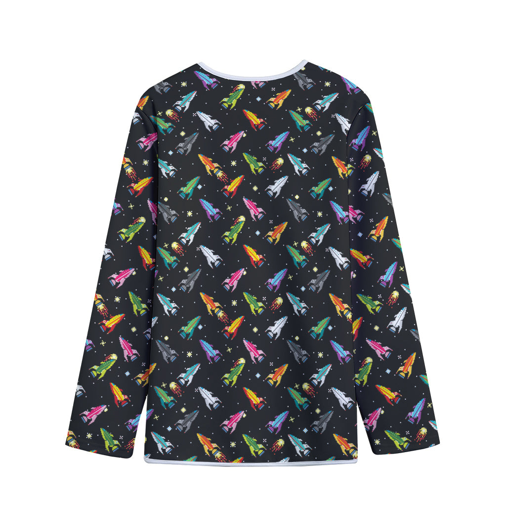 Pixel Spaceships Pattern Print Long Sleeve Short Coat