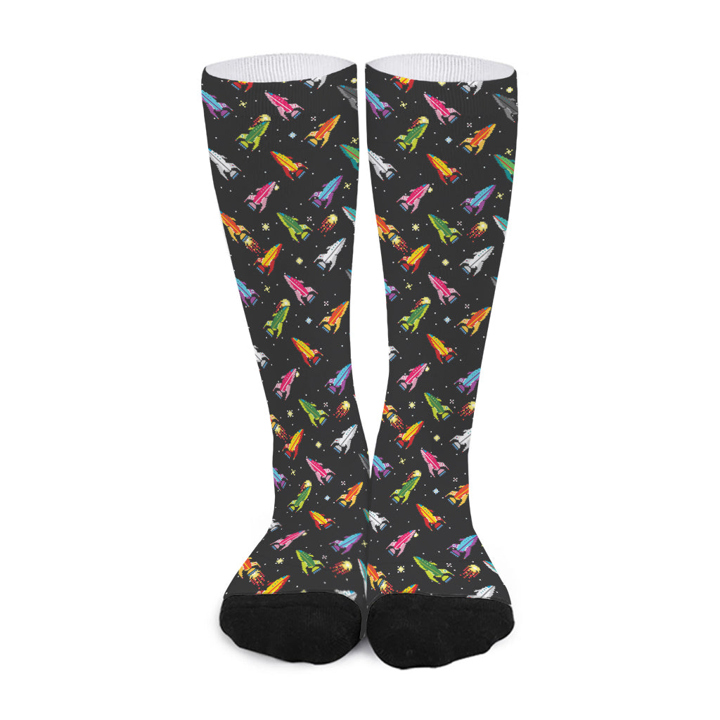 Pixel Spaceships Pattern Print Long Socks