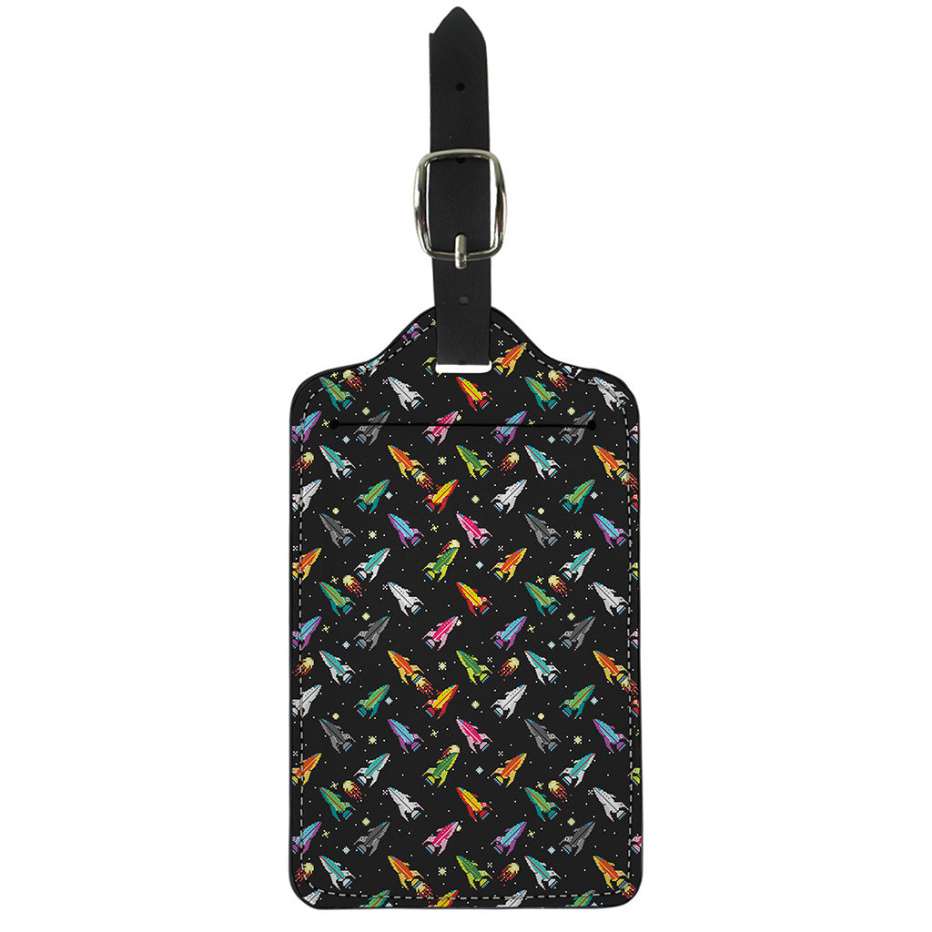Pixel Spaceships Pattern Print Luggage Tag