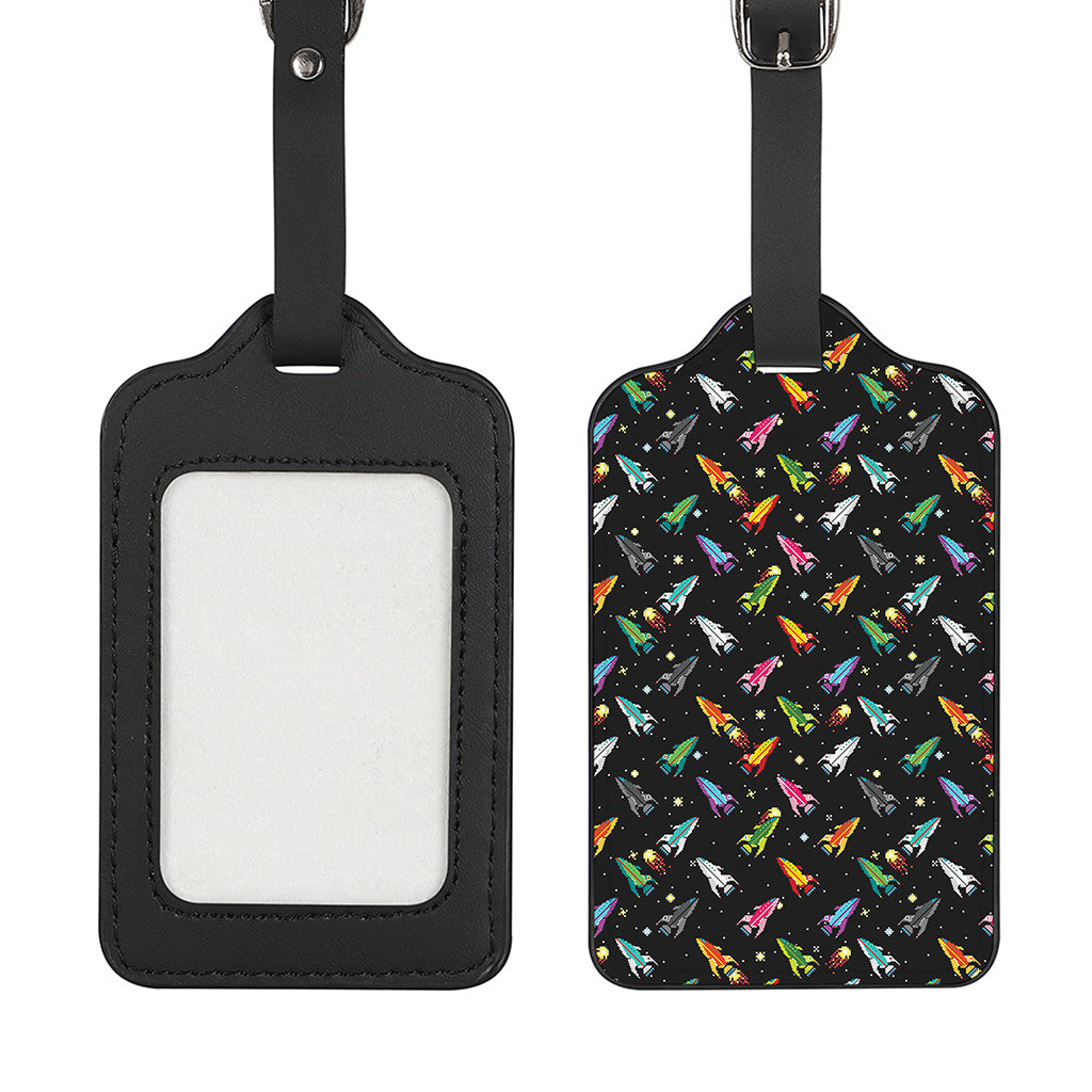 Pixel Spaceships Pattern Print Luggage Tag