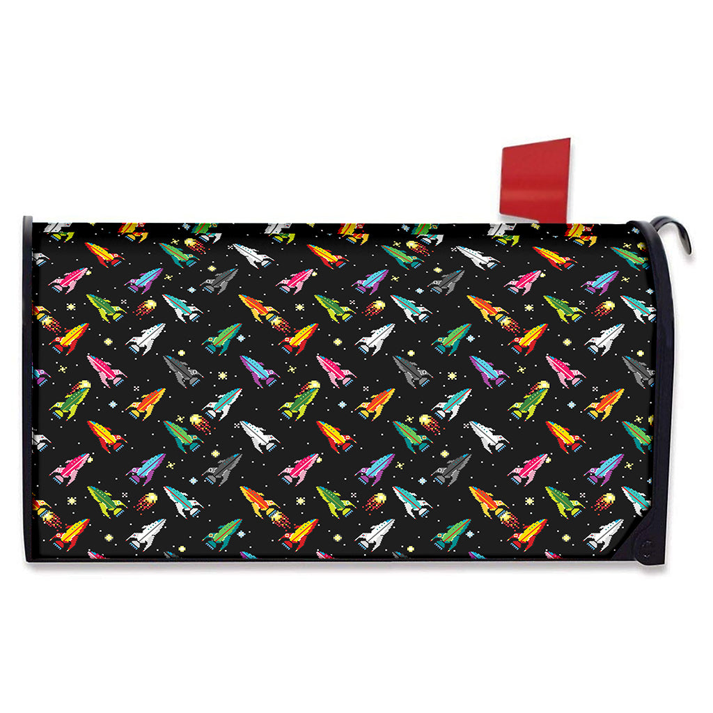 Pixel Spaceships Pattern Print Mailbox Cover