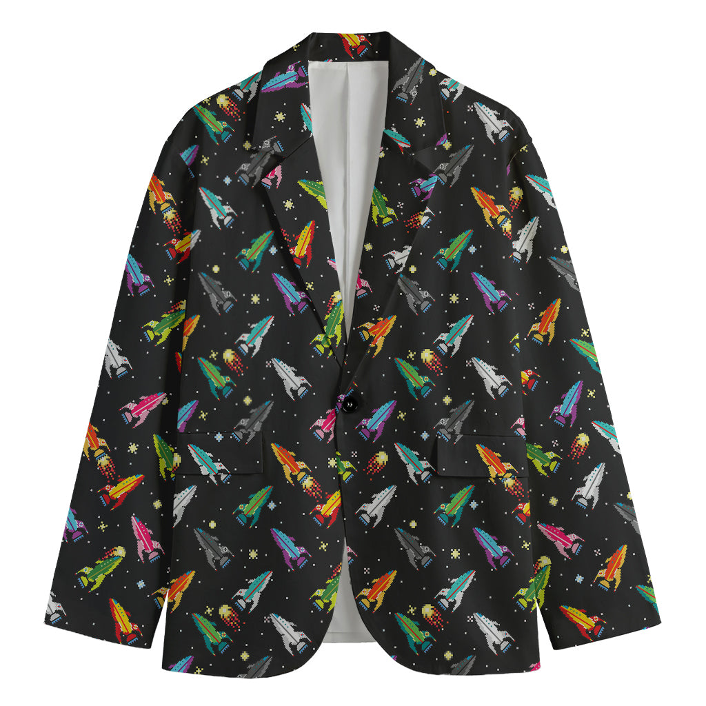 Pixel Spaceships Pattern Print Men's Blazer
