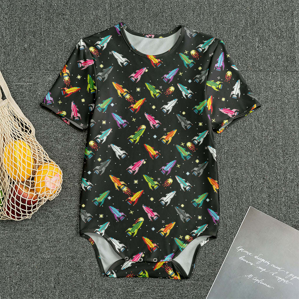 Pixel Spaceships Pattern Print Men's Bodysuit