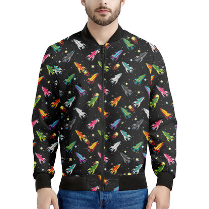Pixel Spaceships Pattern Print Men's Bomber Jacket