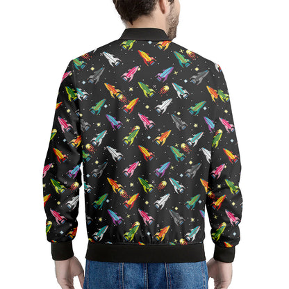 Pixel Spaceships Pattern Print Men's Bomber Jacket