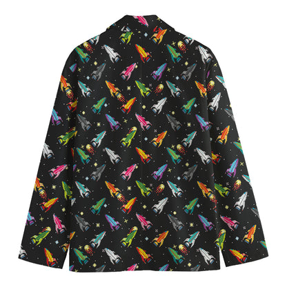 Pixel Spaceships Pattern Print Men's Cotton Blazer