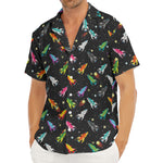 Pixel Spaceships Pattern Print Men's Deep V-Neck Shirt