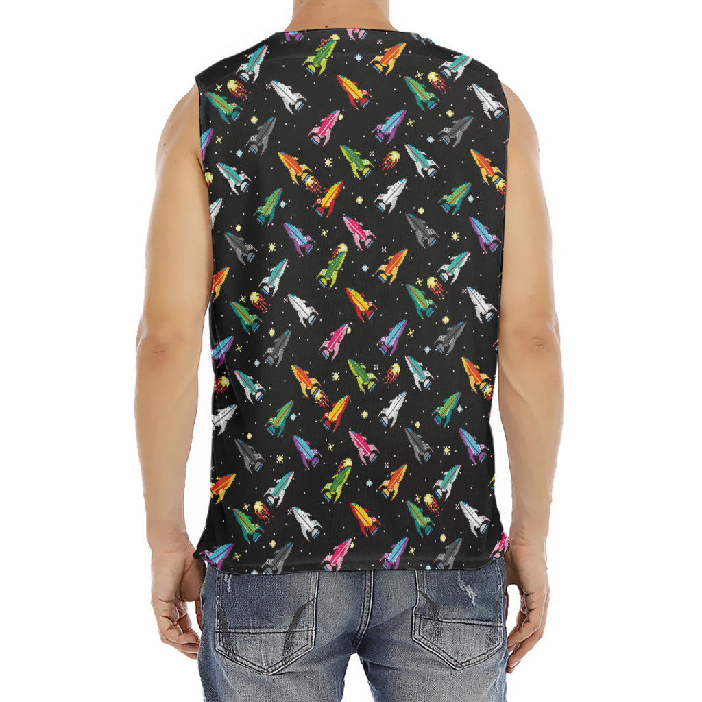 Pixel Spaceships Pattern Print Men's Fitness Tank Top