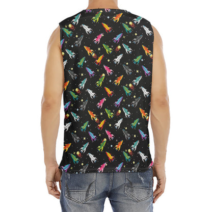 Pixel Spaceships Pattern Print Men's Fitness Tank Top
