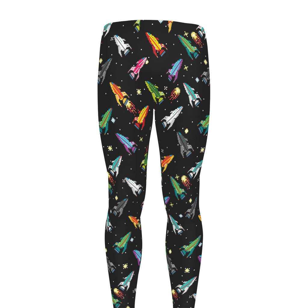 Pixel Spaceships Pattern Print Men's leggings