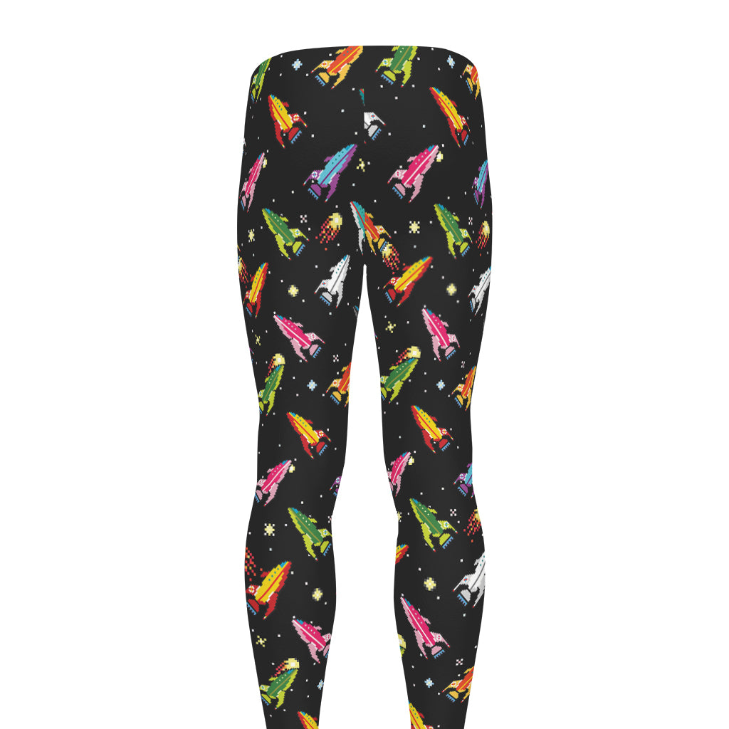 Pixel Spaceships Pattern Print Men's leggings