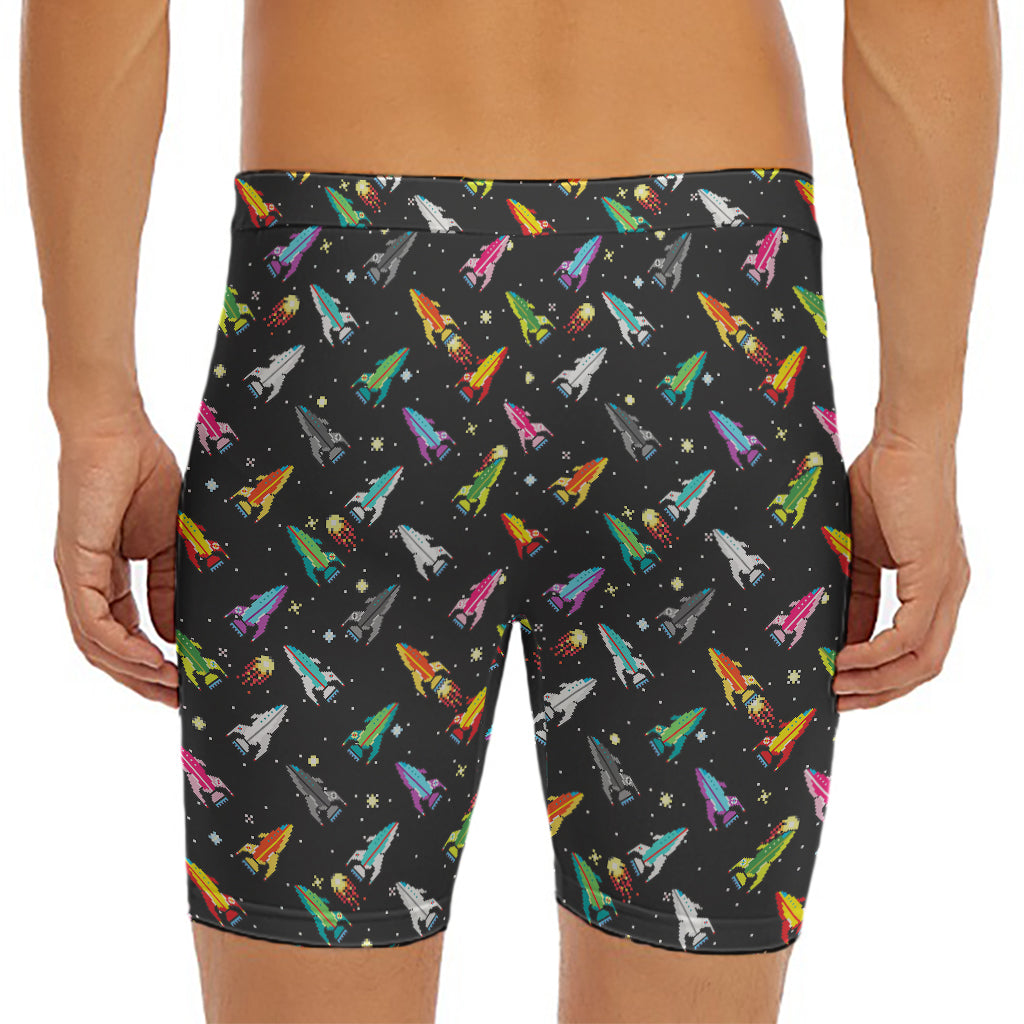 Pixel Spaceships Pattern Print Men's Long Boxer Briefs