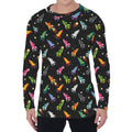 Pixel Spaceships Pattern Print Men's Long Sleeve T-Shirt