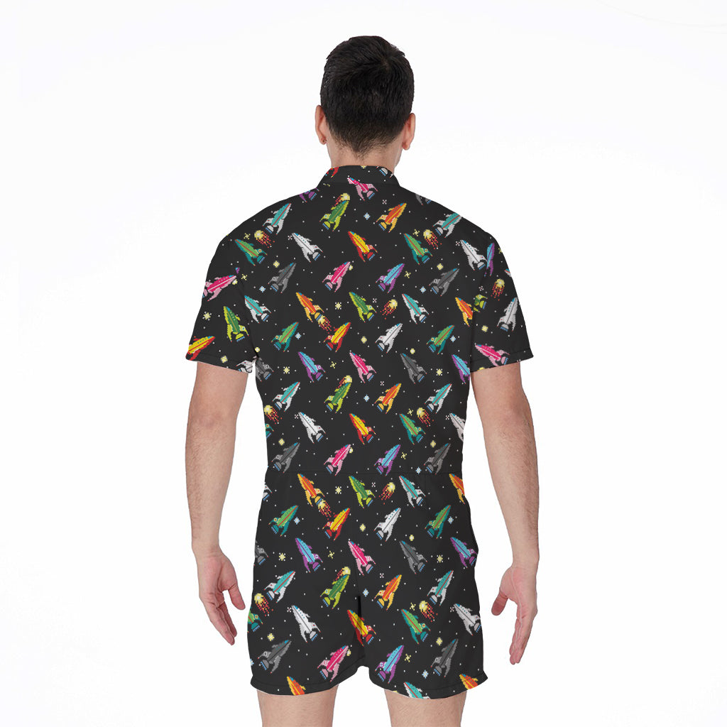 Pixel Spaceships Pattern Print Men's Rompers