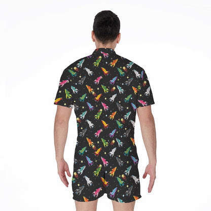 Pixel Spaceships Pattern Print Men's Rompers