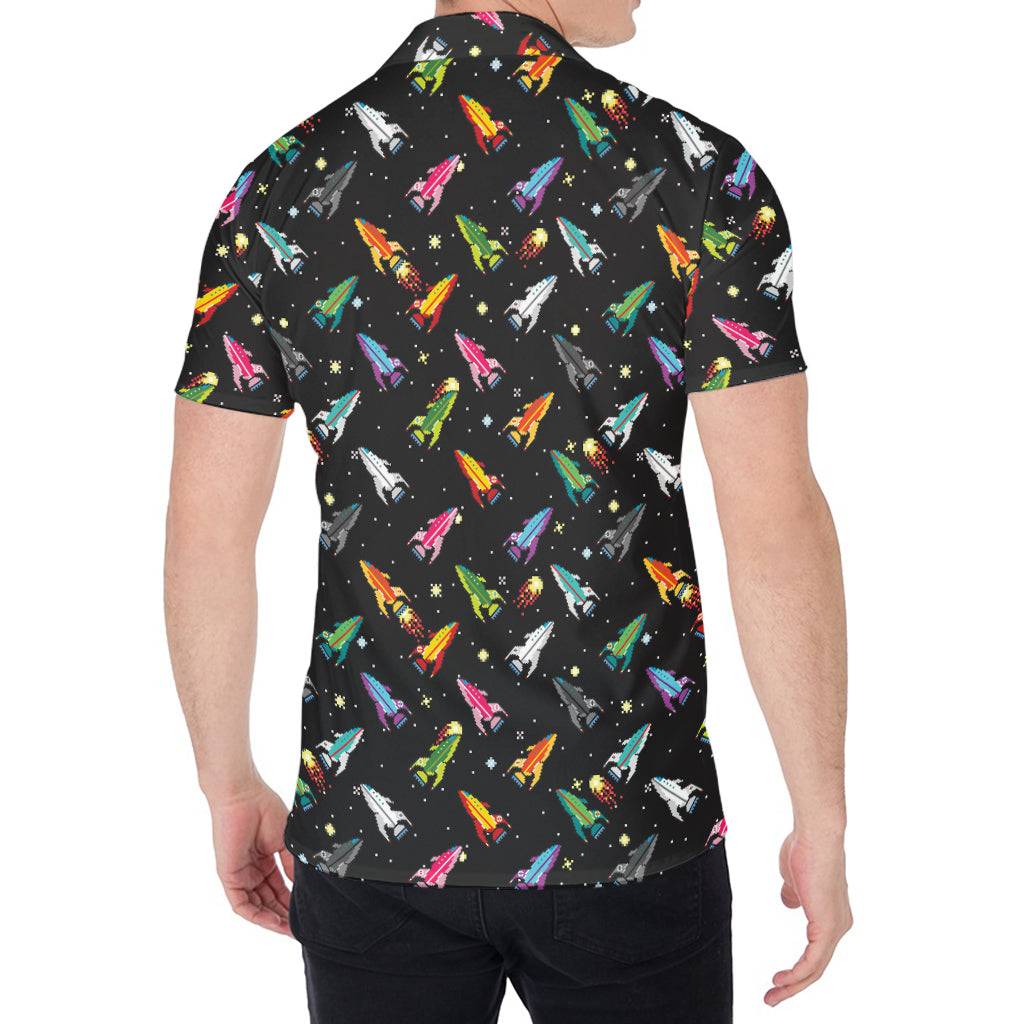 Pixel Spaceships Pattern Print Men's Shirt