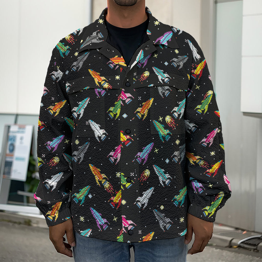 Pixel Spaceships Pattern Print Men's Shirt Jacket