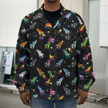 Pixel Spaceships Pattern Print Men's Shirt Jacket