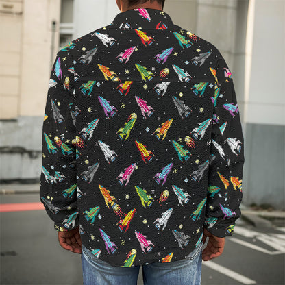 Pixel Spaceships Pattern Print Men's Shirt Jacket