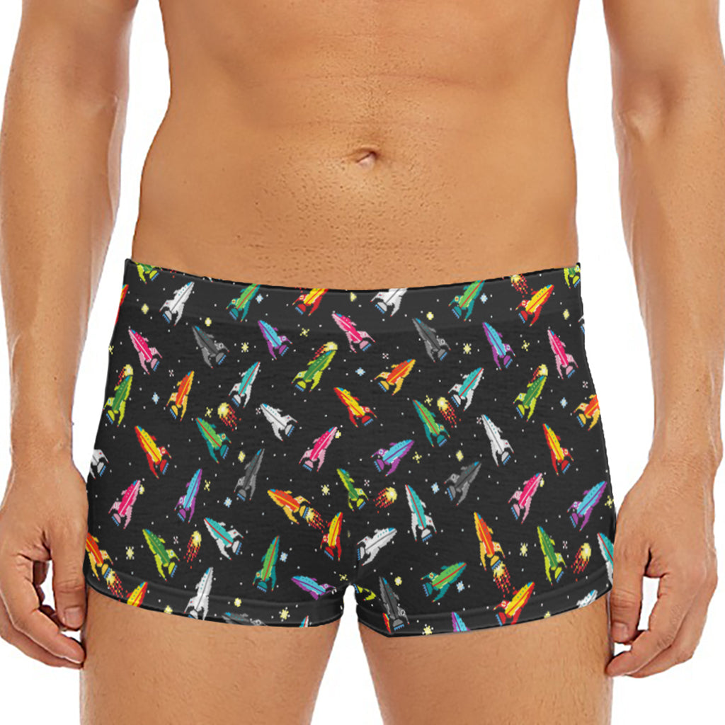 Pixel Spaceships Pattern Print Men's Short Boxer Briefs