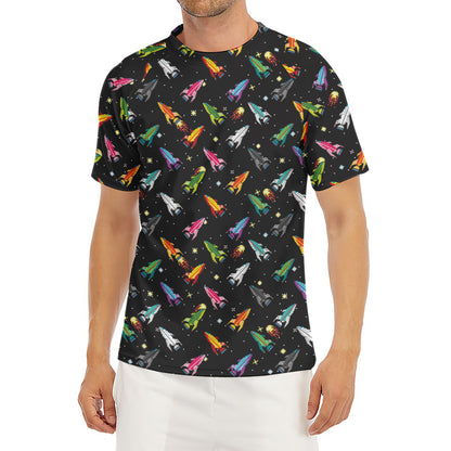 Pixel Spaceships Pattern Print Men's Short Sleeve Rash Guard