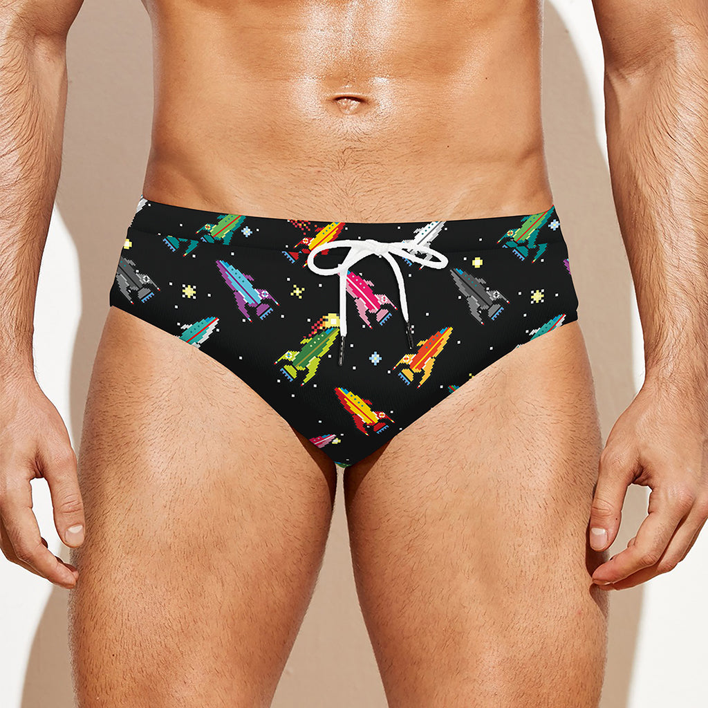 Pixel Spaceships Pattern Print Men's Swim Briefs