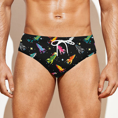 Pixel Spaceships Pattern Print Men's Swim Briefs