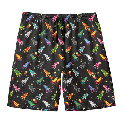 Pixel Spaceships Pattern Print Men's Swim Trunks
