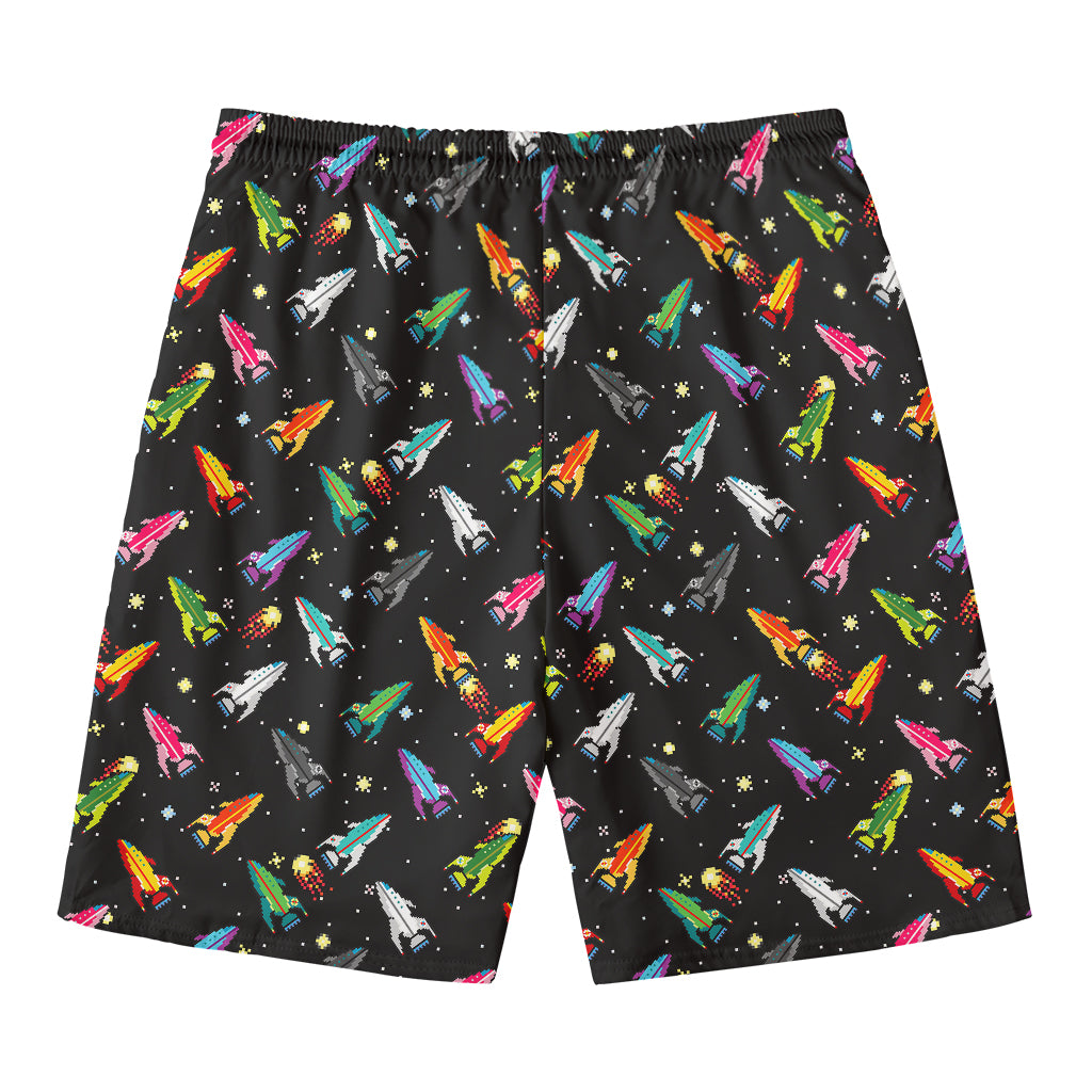 Pixel Spaceships Pattern Print Men's Swim Trunks