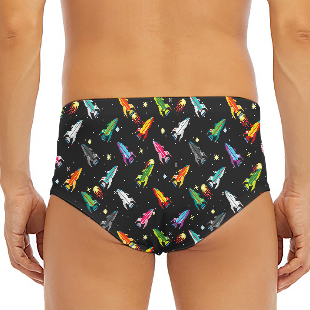 Pixel Spaceships Pattern Print Men's Triangle Swim Briefs