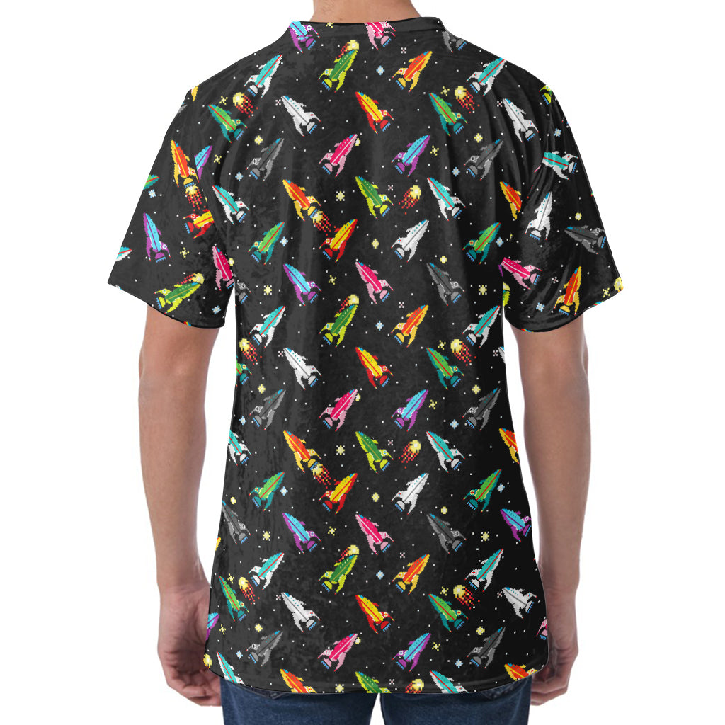 Pixel Spaceships Pattern Print Men's Velvet T-Shirt