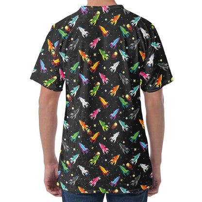 Pixel Spaceships Pattern Print Men's Velvet T-Shirt