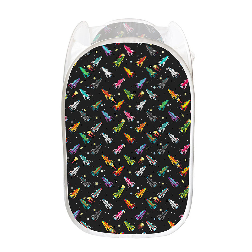 Pixel Spaceships Pattern Print Mesh Laundry Hamper
