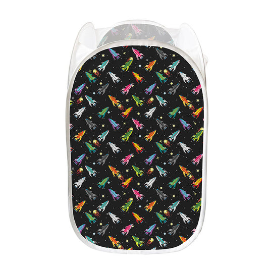 Pixel Spaceships Pattern Print Mesh Laundry Hamper