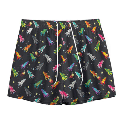 Pixel Spaceships Pattern Print Mesh Shorts