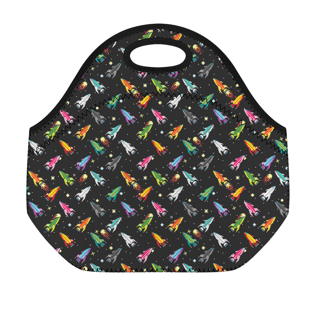 Pixel Spaceships Pattern Print Neoprene Lunch Bag