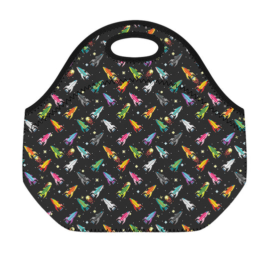 Pixel Spaceships Pattern Print Neoprene Lunch Bag