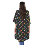 Pixel Spaceships Pattern Print Open Front Beach Cover Up