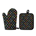 Pixel Spaceships Pattern Print Oven Mitt And Pot Holder Set