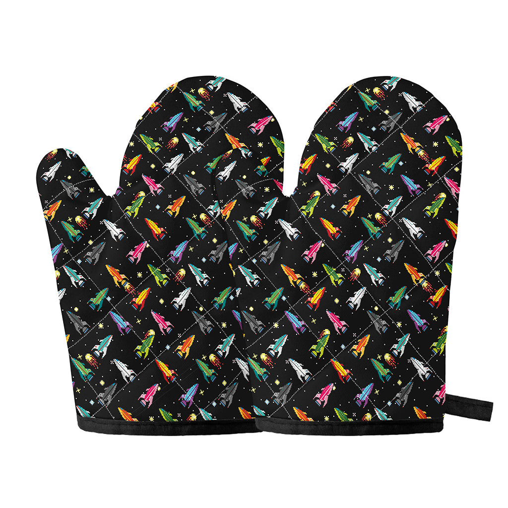 Pixel Spaceships Pattern Print Oven Mitts