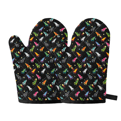 Pixel Spaceships Pattern Print Oven Mitts