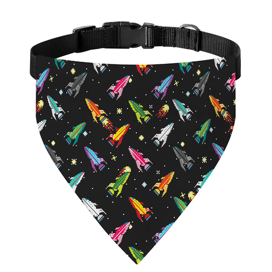 Pixel Spaceships Pattern Print Over The Collar Dog Bandana