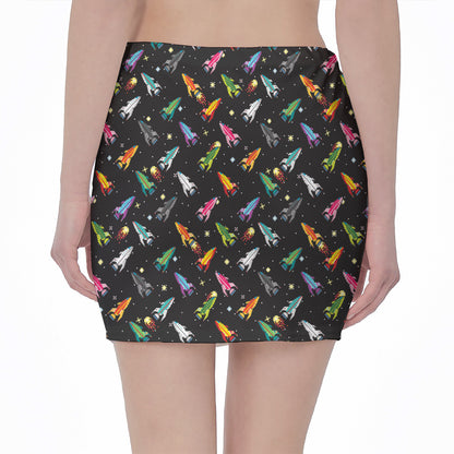 Pixel Spaceships Pattern Print Pencil Mini Skirt